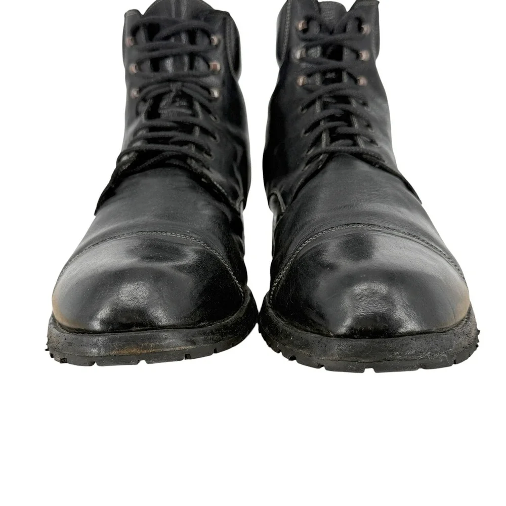 Calzoleria Harris Men 13 Black Leather Cap Toe Vibram Lace Up Ankle  Boots Italy